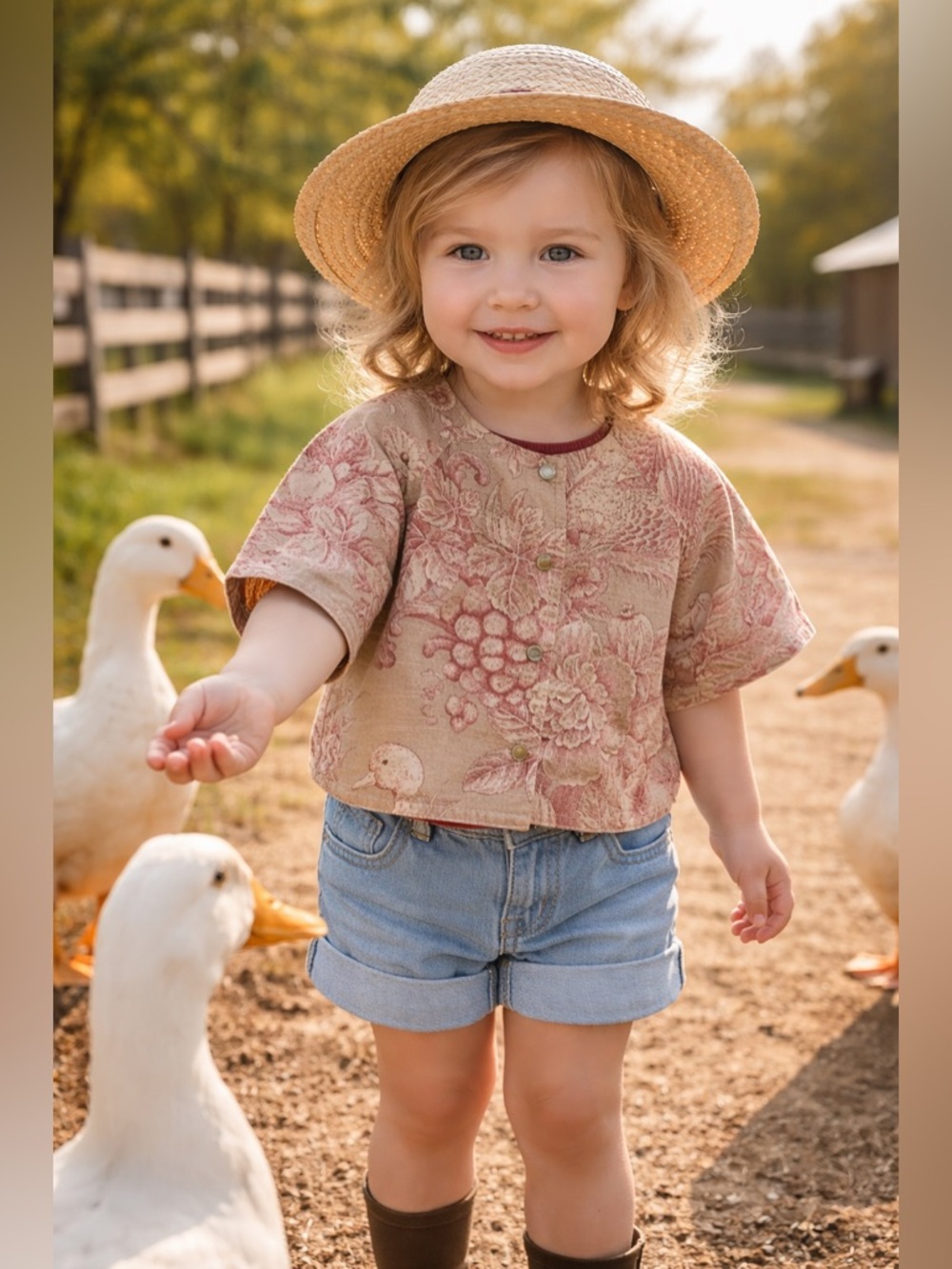 Toddler Girl Goose Floral Pink Corduroy Pearl Snap Reversible Cottagecore Jacket